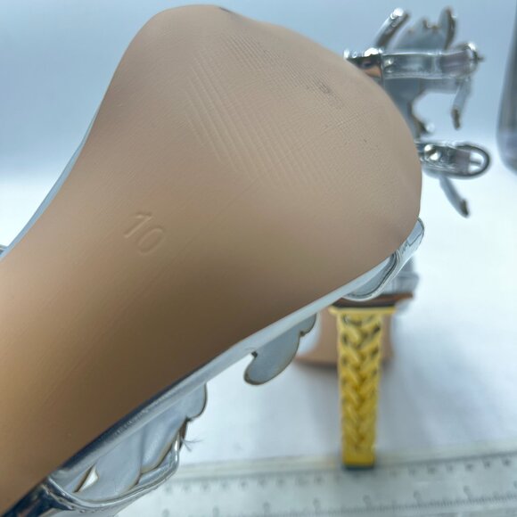 FSJ Silver Flame Gold Metal Chain Thick High Heel Sandals Open Toe Strappy Shoes - Picture 6 of 8